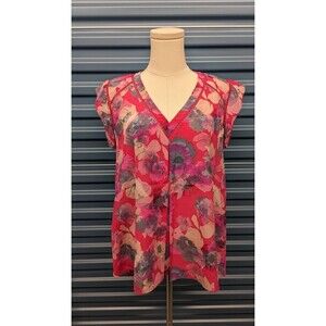 REBECCA TAYLOR Silk Watercolor Floral Lattice Lace Flowy Romantic Top‎ Size 6